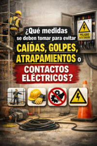 ¿Qué medidas se deben tomar para evitar caídas, golpes, atrapamientos o contactos eléctricos?