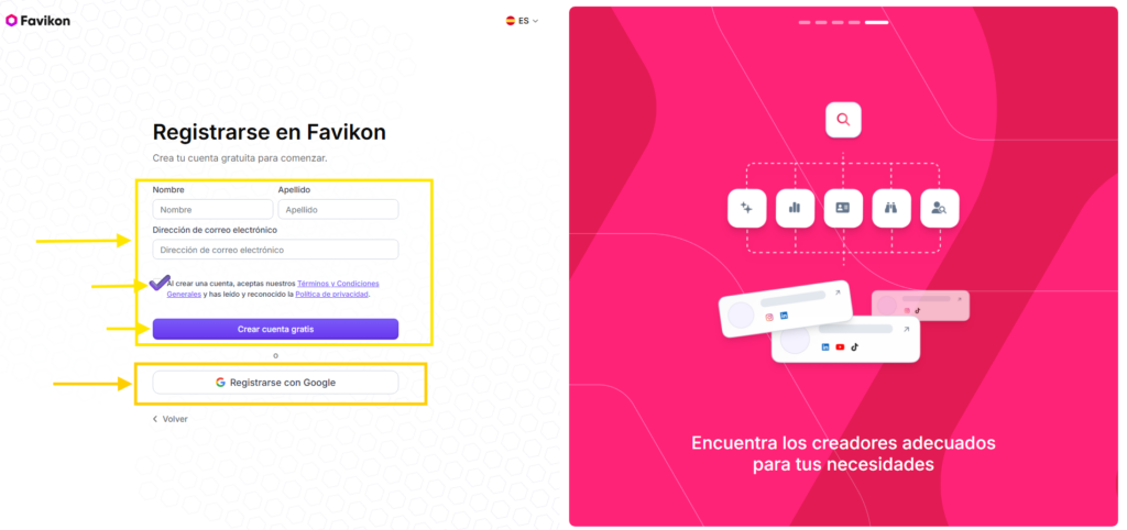 Guía completa de Favikon: registro paso a paso