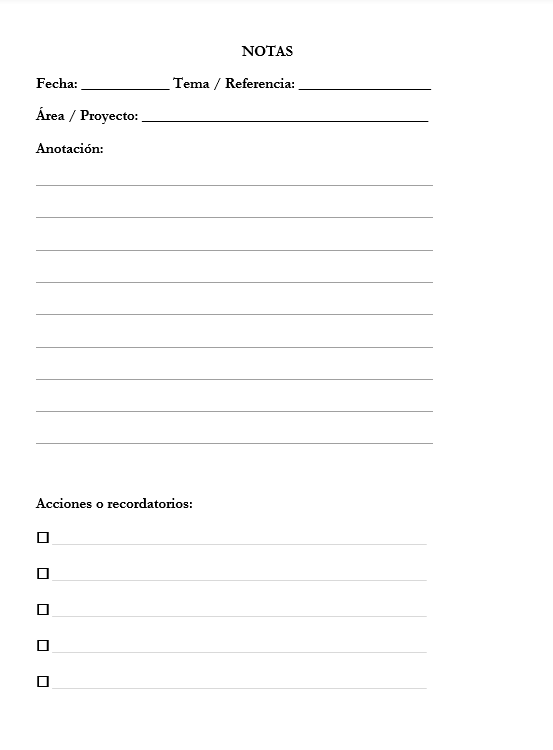 Cuaderno de incidencias PRL: notas