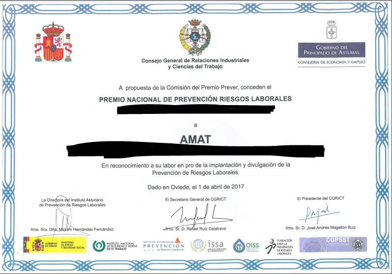 Ejemplo de Premio de la Fundación para la Prevención de Accidentes